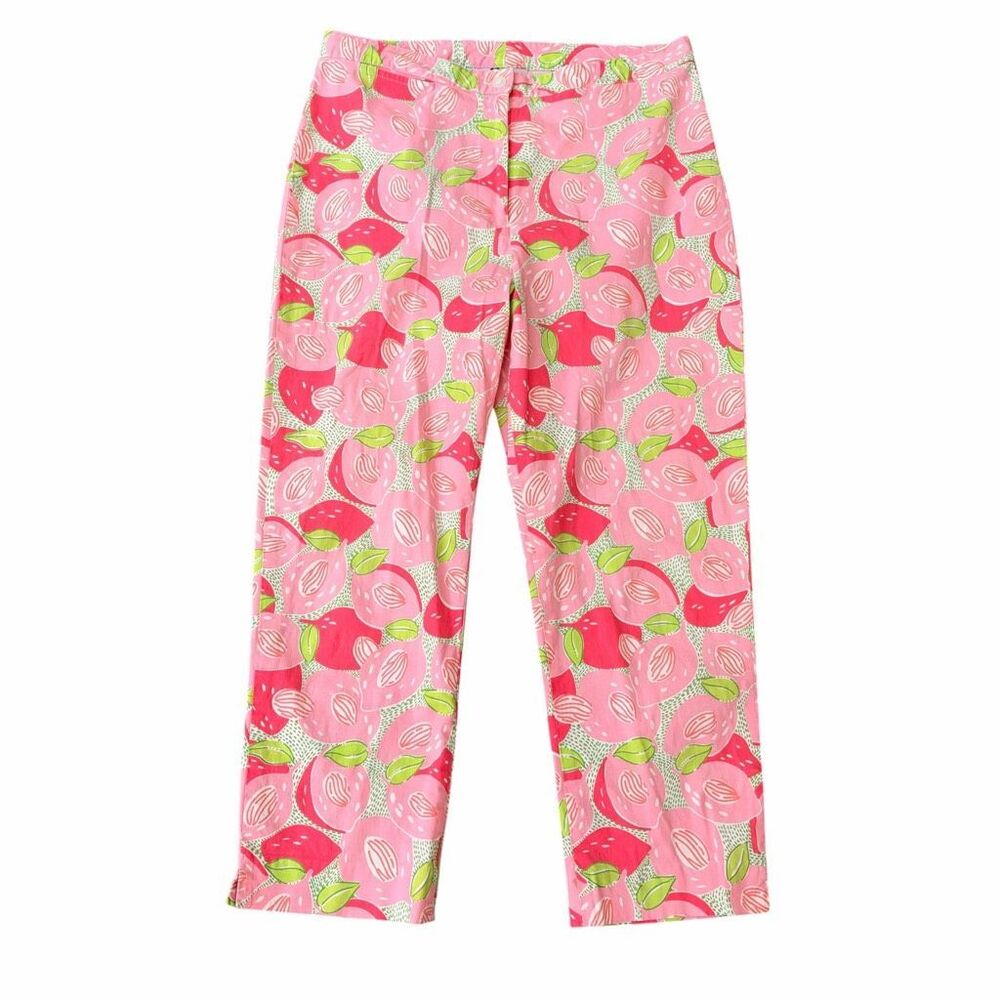 Lilly Pulitzer vintage cotton stretch Pants Sz 8 Pink Green Cropped